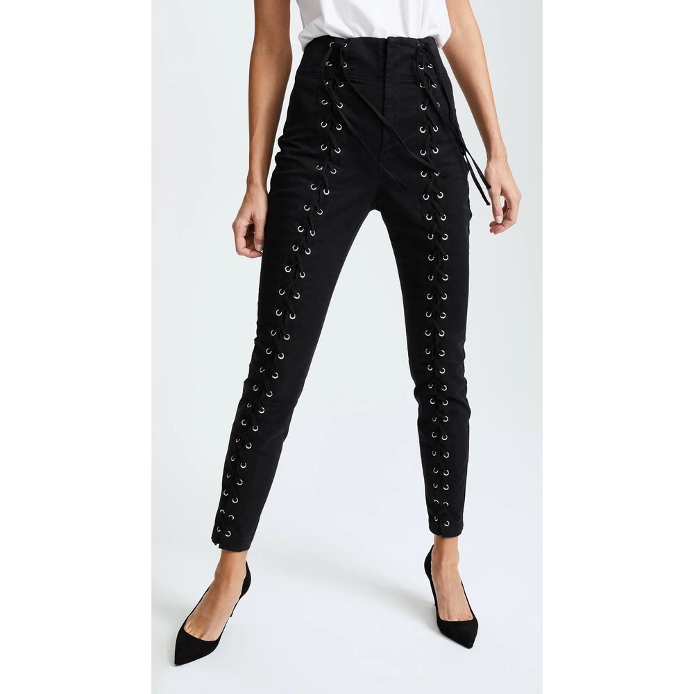 A.L.C. Kingsley Lace Up‎ Pants High Waisted 4 Black Kim Kardashian Moto Grunge